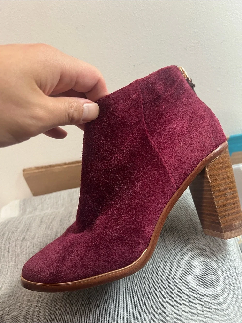 Ted Baker London Lorca 2 Burgundy Suede Block Heel Ankle Boots (36/5.5) EUC